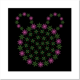 Pink and green snowflakes Posters and Art